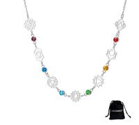 VASSAGO Collana 7 Chakra per donna in acciaio inossidabile Yoga Collana con pendente lungo delicato Lariat Gioiello curativo a forma di Y Regalo per meditazione Yoga (argento 5)
