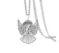 VASSAGO Collana con angelo in preghiera, in acciaio inox, delicata collana con angelo custode con corona floreale, gioiello religioso spirituale, regalo per donne e adolescenti, battesimo comunione