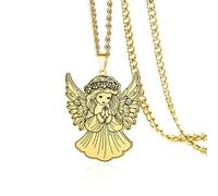 VASSAGO Collana con angelo in preghiera, in acciaio inox, delicata collana con angelo custode con corona floreale, gioiello religioso spirituale, regalo per donne e adolescenti, battesimo comunione