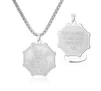 VASSAGO Collana con ciondolo a forma di arcangelo San Michele, in acciaio inox, amuleto, medaglia, gioiello per protezione e preghiera, adjustable, Acciaio inossidabile, Nessuna pietra preziosa