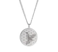 VASSAGO Collana con ciondolo a forma di fiore della vita, in acciaio inox, con ciondolo a forma di colibrì con geometria sacra, gioiello talismano portafortuna per uomini e donne, in acciaio