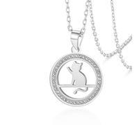 VASSAGO Collana con ciondolo a forma di gatto per donne e adolescenti, in acciaio inox, con ciondolo a forma di gattino, idea regalo per gli amanti degli animali, Misura unica, Acciaio inossidabile