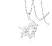 VASSAGO Collana con ciondolo a forma di luna e farfalla, in acciaio inox idea regalo per donne figlia sorella Adjustable (argento)