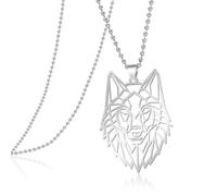 VASSAGO Collana con Ciondolo a Forma di Lupo in Acciaio Inossidabile con Lupo di Parete con Ciondolo a Forma di Animale I am Wolf Fans Jewelry per Uomini Adolescenti