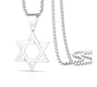 VASSAGO Collana con ciondolo a forma di stella di David e a sei punte Talismano in acciaio inossidabile Esagramma ebraico Israele gioielli per uomo