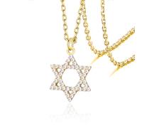VASSAGO Collana con ciondolo a forma di stella di David e a sei punte Talismano in acciaio inossidabile Esagramma ebraico Israele gioielli per uomo (Oro-CZ)