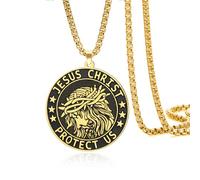 VASSAGO Collana con ciondolo a medaglione a forma di moneta in acciaio inox con preghiera cristiana amuleto regalo per uomini e donne (Oro)