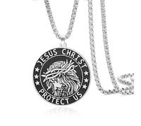 VASSAGO Collana con ciondolo a medaglione a forma di moneta in acciaio inox con preghiera cristiana amuleto regalo per uomini e donne (Argento)