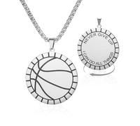 VASSAGO Collana con ciondolo motivazionale a tema basket con scritta in inglese Never Give Up I Can Do All Things regalo per uomini e donne (argento)