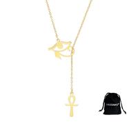 VASSAGO Collana con croce Ankh per donne e uomini, ciondolo occhio di Horus, in acciaio inossidabile, gioielli protettivi egiziani antichi, regalo religioso, Adjustable, Acciaio inossidabile, Nessuna