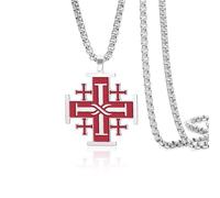 VASSAGO Collana con croce di Gerusalemme, in acciaio inox, con ciondolo a forma di crociati, collana religiosa, amuleto medievale, regalo per battesimo per uomini e donne, Misura unica, Acciaio