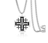 VASSAGO Collana con croce di Gerusalemme, in acciaio inox, con ciondolo a forma di crociati, collana religiosa, amuleto medievale, regalo per battesimo per uomini e donne, Misura unica, Acciaio