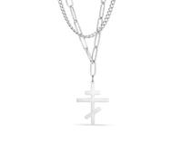 VASSAGO Collana con croce ortodossa orientale per uomo e donna, in acciaio inox, con crocifisso ortodosso russo, crocifisso, bizantino, cristiano, cattolico, religioso, gioiello regalo, Misura unica