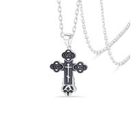 VASSAGO Collana con croce ortodossa orientale per uomo e donna, in acciaio inox, con crocifisso ortodosso russo, crocifisso, bizantino, cristiano, cattolico, religioso, gioiello regalo, Misura unica