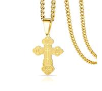 VASSAGO Collana con croce ortodossa orientale per uomo e donna, in acciaio inox, con crocifisso ortodosso russo, crocifisso, bizantino, cristiano, cattolico, religioso, gioiello regalo, Misura unica