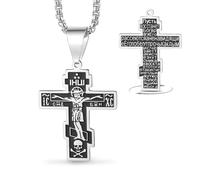 VASSAGO Collana con croce per uomo e donna, crocifisso/croce ortodossa/Cruz de Caravaca collana con ciondolo amuleto cattolico cristiano religioso gioielli regalo, Acciaio inossidabile, Nessuna pietra