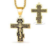 VASSAGO Collana con croce per uomo e donna, crocifisso/croce ortodossa/Cruz de Caravaca collana con ciondolo amuleto cattolico cristiano religioso gioielli regalo, Acciaio inossidabile, Nessuna pietra