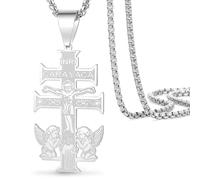 VASSAGO Collana con croce per uomo e donna, crocifisso/croce ortodossa/Cruz de Caravaca collana con ciondolo amuleto cattolico cristiano religioso gioielli regalo, Acciaio inossidabile, Nessuna pietra
