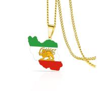 VASSAGO Collana Con Mappa Dell Iran In Acciaio Inossidabile Ciondolo A Forma Di Leone E Sole E Bandiera Persiana Gioiello Iraniano Persiano (Oro 2)