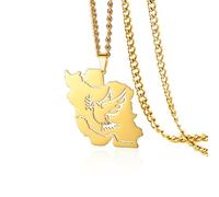 VASSAGO Collana con mappa dell'Iran con colomba della pace, abbraccio, bandiera, in acciaio inox, con ciondolo patriottico iraniano, gioiello persiano, regalo per donne e uomini, Adjustable, Acciaio