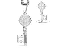 VASSAGO Collana con medaglia di San Benedetto in acciaio inox medaglia cattolica de San Benito collana con croce demoniaca esorcismo protezione amuleto gioielli per uomini e donne (Argento 1)