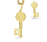 VASSAGO Collana con medaglia di San Benedetto in acciaio inox medaglia cattolica de San Benito collana con croce demoniaca esorcismo protezione amuleto gioielli per uomini e donne (Oro 1)