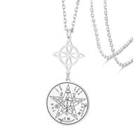VASSAGO Collana con nodo di strega in acciaio inox collana tetragramma pentagramma ciondolo nodo celtico doppio talismano protettore gioielli di stregoneria e magia per donne e uomini