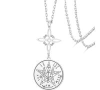 VASSAGO Collana con nodo di strega in acciaio inox collana tetragramma pentagramma ciondolo nodo celtico doppio talismano protettore gioielli di stregoneria e magia per donne e uomini