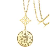 VASSAGO Collana con nodo di strega in acciaio inox collana tetragramma pentagramma ciondolo nodo celtico doppio talismano protettore gioielli di stregoneria e magia per donne e uomini