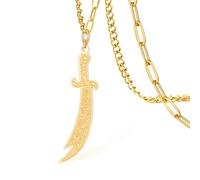 VASSAGO Collana con spada per uomini e donne Zulfiqar Spada Collana Imam Ali Zulfiqar Ciondolo Arabo Rune Islamico Musulmano Gioielli Talismano Amuleto Regalo Religioso, 0.59"*1.97", Acciaio