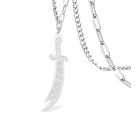 VASSAGO Collana con spada per uomo e donna, spada Zulfiqar, pendente Imam Ali, runa araba, gioielli islamici musulmani, talismano amuleto, regalo religioso, 0.59"*1.97", Acciaio inossidabile, Non