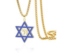 VASSAGO Collana con Stella di David e Chai Ciondolo in acciaio inossidabile con la parola ebraica Chai Collana ebraica con Magen David per uomo e donna Gioielli (Catena a maglie quadrate in oro)