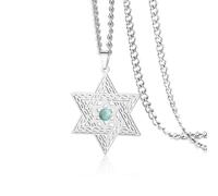 VASSAGO Collana da donna a forma di stella di David in acciaio inox con zirconia cubica ciondolo esagonale magen gioiello religioso (argento)