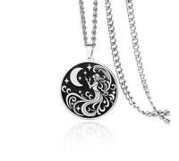 VASSAGO Collana della dea Nyx da donna con ciondolo a doppia faccia in acciaio inossidabile a forma di luna e stella Mitologia greca Gioielli della dea della notte Regali spirituali (Argento)