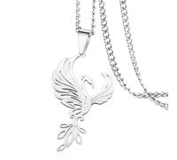 VASSAGO Collana di fenice nascente per donne Collana con ciondolo di uccello di fuoco in acciaio inox per uomini Regali di gioielli alla moda (Collana Fenice Argento)