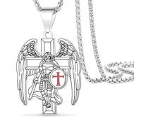 VASSAGO Collana di San Michele per uomo e donna, in acciaio inossidabile, ciondolo a forma di arcangelo di San Michele, croce, scudo della spada, amuleto, medaglia, cattolica, religiosa, gioiello
