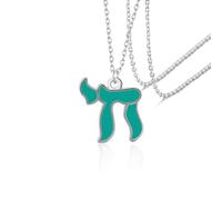 VASSAGO Collana ebraica Chai da donna in acciaio inossidabile con ciondolo Chai in ebraico Simbolo della vita Gioiello Regalo ebraico per Bat Mitzvah (Argento-Verde)
