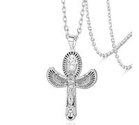 VASSAGO Collana egizia con Ankh per uomo e donna in acciaio inossidabile ciondolo alato della dea Iside con Occhio di Horus e scarabeo amuleto protettivo