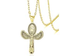 VASSAGO Collana egizia con Ankh per uomo e donna in acciaio inossidabile ciondolo alato della dea Iside con Occhio di Horus e scarabeo amuleto protettivo (Oro)