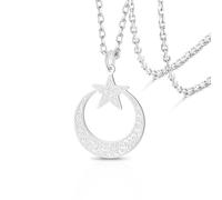 VASSAGO Collana islamica Ayatul Kursi con ciondolo a mezzaluna e stella araba musulmana Corano calligrafia Allah gioielli in acciaio inossidabile Islam Eid Ramadan regalo per donne uomini (Argento)