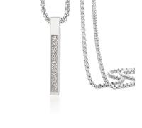 VASSAGO Collana islamica Ayatul Kursi da donna Collana da donna Allah Arabo 3D Collana da bar Corano musulmano Corano in acciaio inox/pelle Islam Eid gioielli regalo islamici (Collana bar 3D-catena)