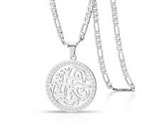 VASSAGO Collana islamica musulmana in acciaio inossidabile con Corano Ayatul Kursi, pendente con calligrafia araba di Allah, gioielli per il Ramadan e l'Eid (argento)