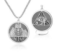 VASSAGO Collana mitologia egizia in acciaio inox Anubi occhio di Horus ciondolo piramide medaglione amuleto protezione Egitto gioielli per uomo donna (catena in argento)