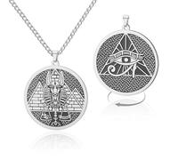 VASSAGO Collana mitologia egizia in acciaio inox Anubi occhio di Horus ciondolo piramide medaglione amuleto protezione Egitto gioielli per uomo donna (argento)