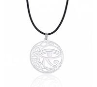VASSAGO Collana Occhio di Horus e Ra Simbolo di Horus Acciaio inossidabile Ankh Ciondolo Collane Gioielli egiziani Regalo per gli uomini e Donne (Corda in pelle - argento)