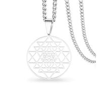 VASSAGO Collana Sri Yantra Chakra per donna e uomo Collana Shri Yantra Ciondolo con geometria sacra Simbolo indù Amuleto Yoga Meditazione Energia spirituale Religione Gioielli (Argento)