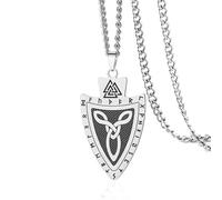 VASSAGO Collana vichinga in acciaio inox con ciondolo a forma di scudo Valknut con rune norrene e nodo celtico, mitologia norrena, amuleto per uomo e donna, Adjustable, Acciaio inossidabile, Nessuna