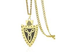 VASSAGO Collana vichinga in acciaio inox con ciondolo a forma di scudo Valknut con rune norrene e nodo celtico, mitologia norrena, amuleto per uomo e donna, Adjustable, Acciaio inossidabile, Nessuna