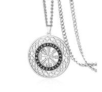 VASSAGO Collana vichinga norrena, unisex, in acciaio inox, con ciondolo a forma di bussola con rune vichinghe, gioiello con sacchetto regalo, Adjustable, Acciaio inossidabile, Nessuna pietra preziosa