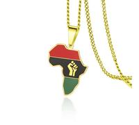 VASSAGO Fist Power in Pan African Collana per le donne in acciaio inossidabile colorato Africa mappa ciondolo collana Africa continente hiphop gioielli regalo per gli uomini, Acciaio inossidabile